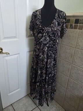 Vintage 90s Serendipity Maui Black silver cream glitter maxi dress Whimsigoth XL